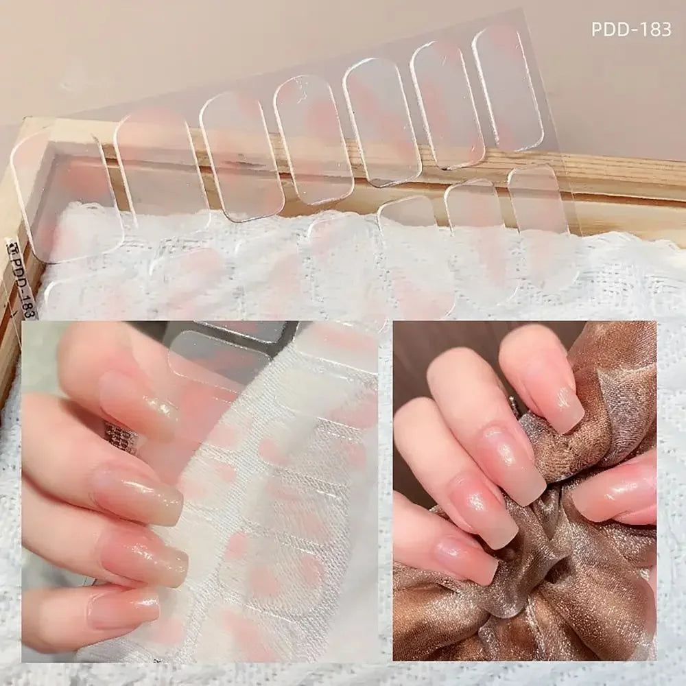 14Strips Gel Nail Stickers Full Cover Floristic Art Semi Cured Polish