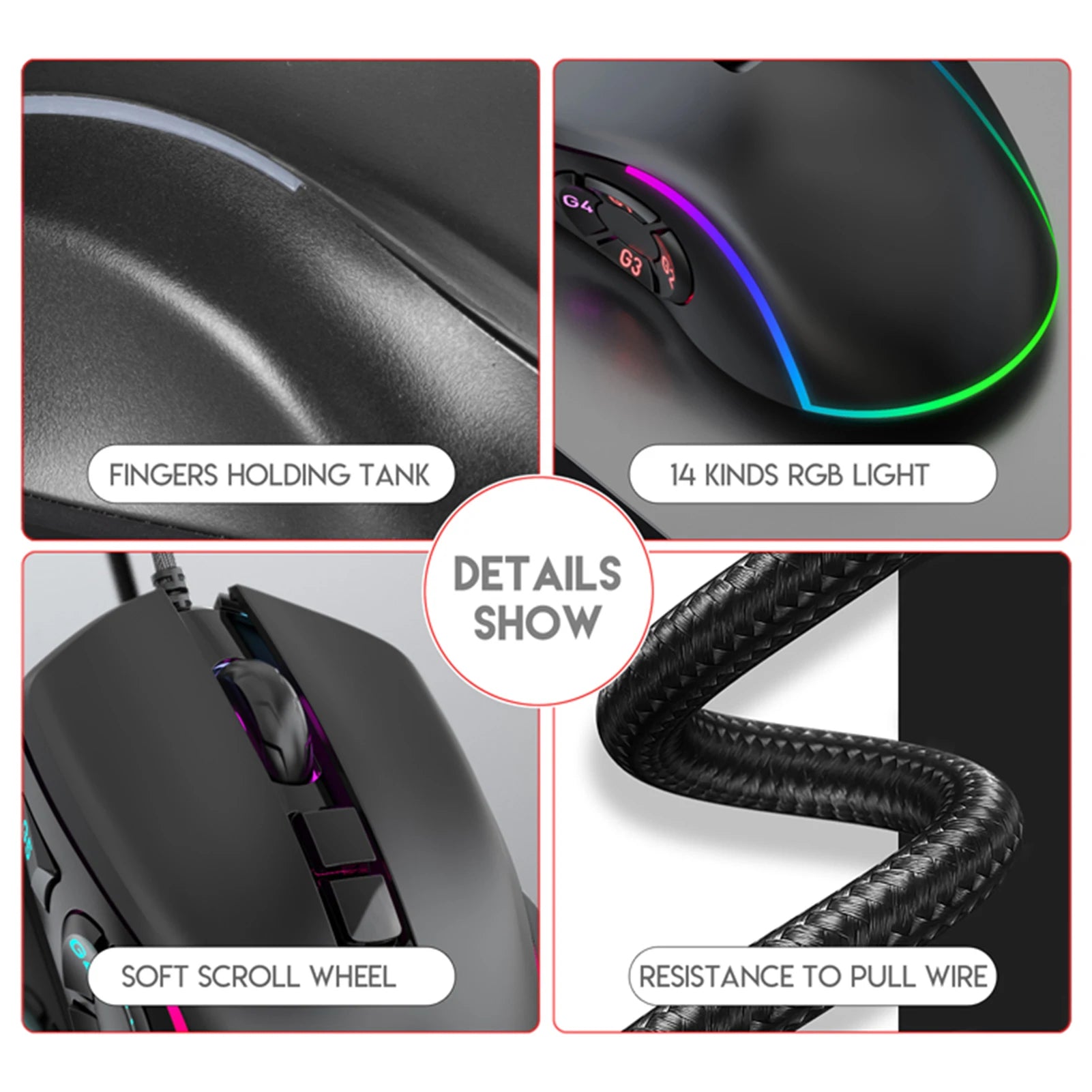 Wired Gaming Mouse DPI 800-12800 RGB Backlit 10 Programmable Buttons 14 Lighting Effects 6 Adjustable for PC Computer Zpaxo