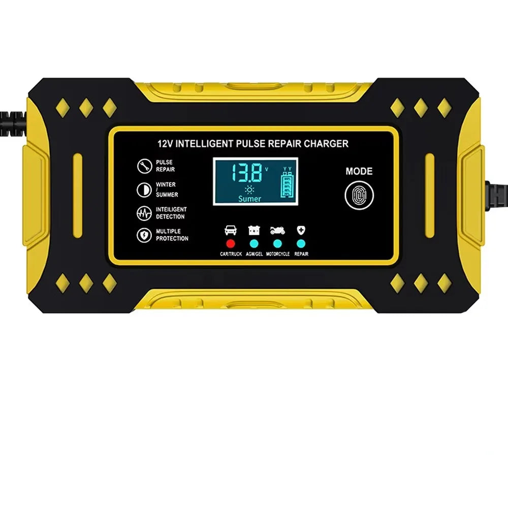 6A Output Intelligent Car Battery Charger Pulse Repair Special Lead-Acid Battery Repair LCD Display Zpaxo Yellow-AU Plug