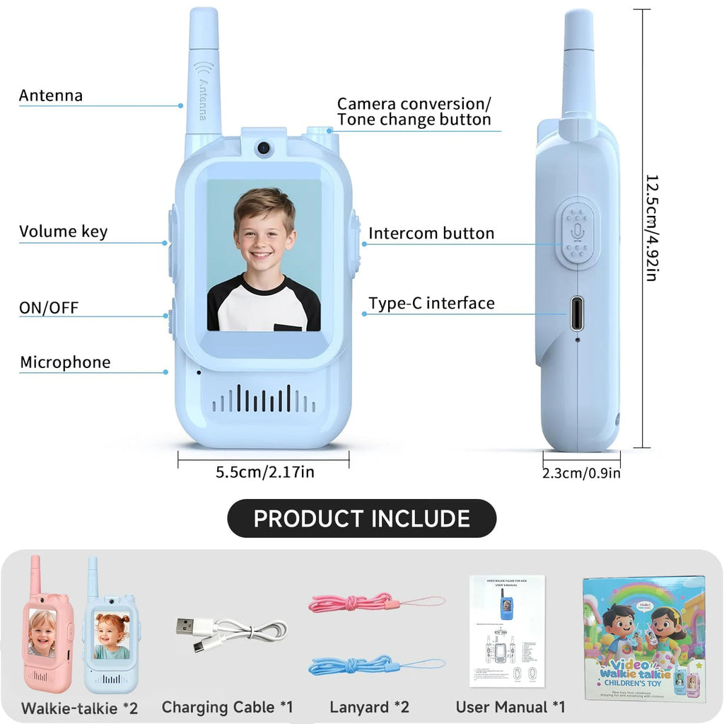 Kids Video Walkie Talkie Set With HD Screen Rechargeable Interphone Toy Voice Changer For Indoor Camping One-Click Call Intercom Zpaxo