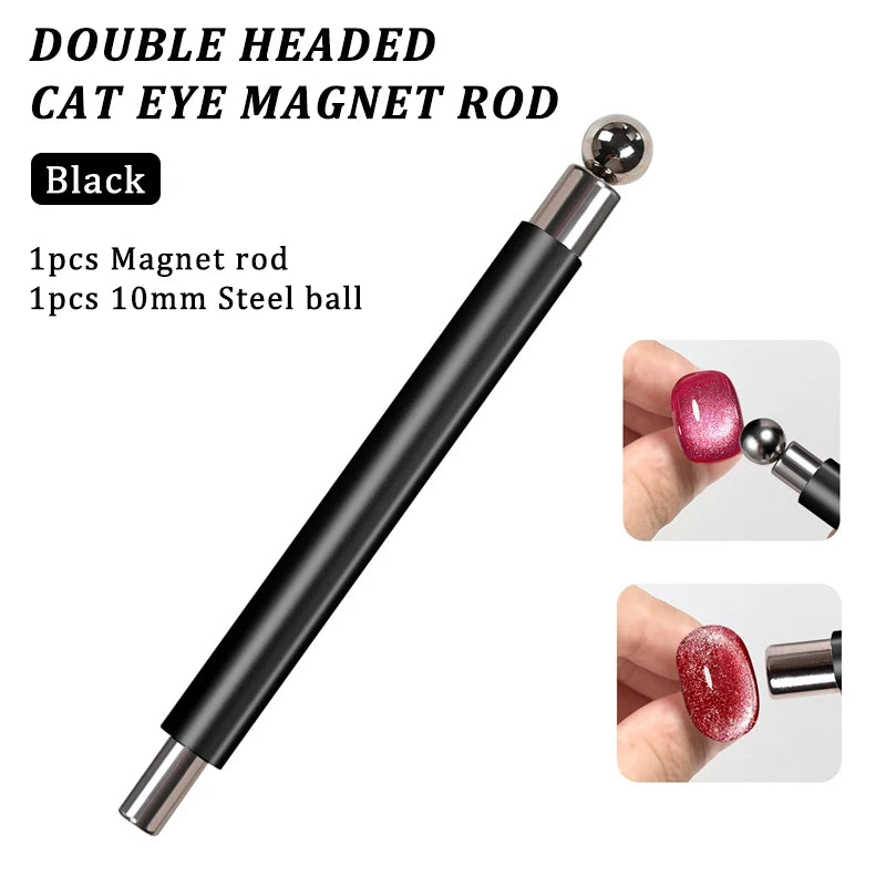 Double Head Cat's Eye Nail Magnetic Stick with Steel Ball Multifunctional Nail Magnet Tool Pens for DIY Salon Studio or Home Use Zpaxo Black