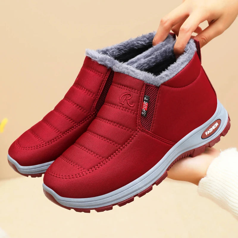 Outdoor Women Snow Boots Thickened Fluff Lined Cotton Shoes Women 2025 New Round Toe Couples Sneakers Leisure Warm Ankle Boots Zpaxo