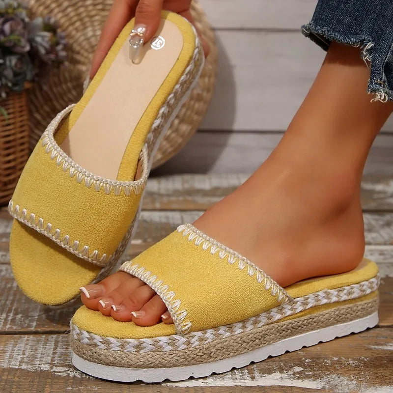 Fashion Mid Heel Slippers Women Summer Flat Lightweight Peep Toe Zpaxo