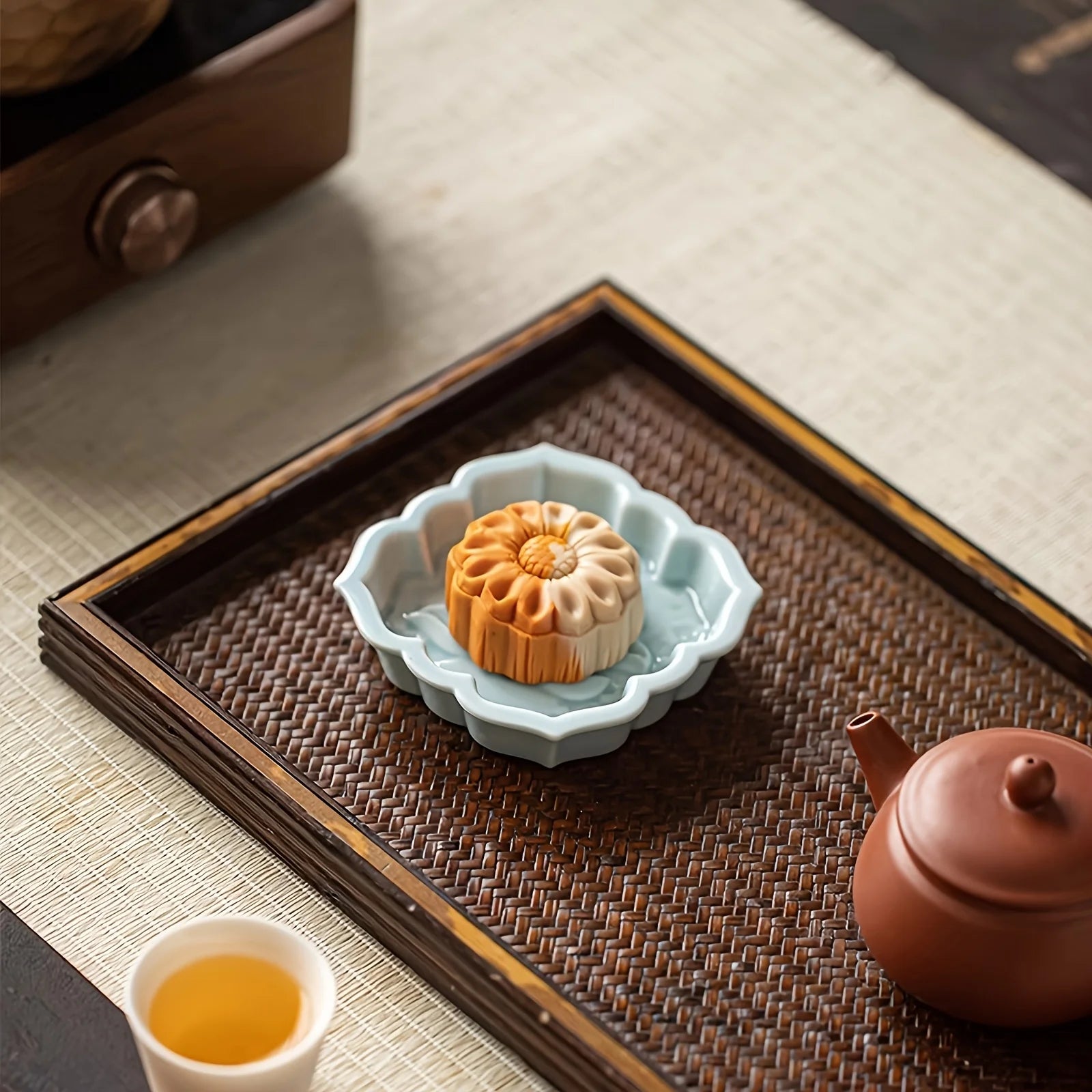 Ceramic Sauce Dish, Lotus Design - Small Appetizer Plate for Soy Sauce, Condiments, Snacks - 4 Color Options Zpaxo