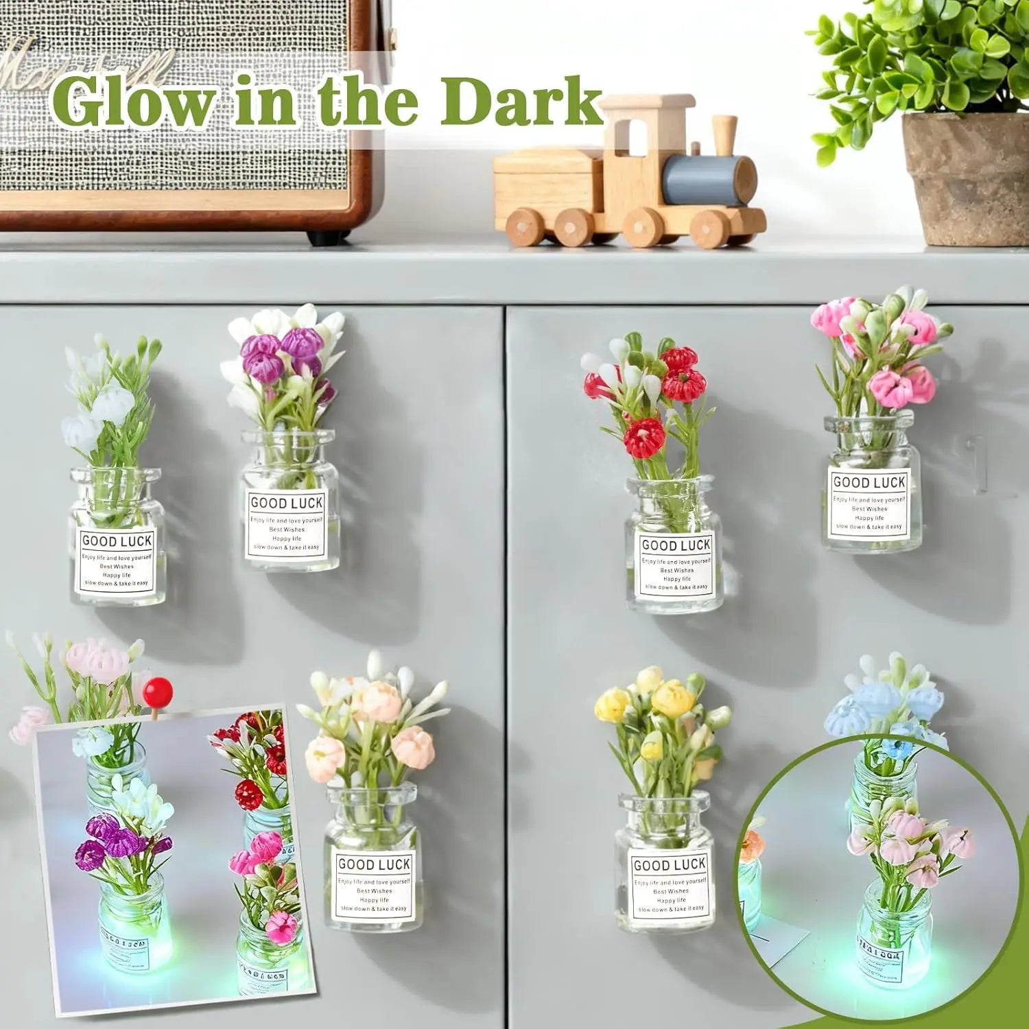 Glow in Dark 3D Mini Vase Fridge Magnets – Plant Pot Decor