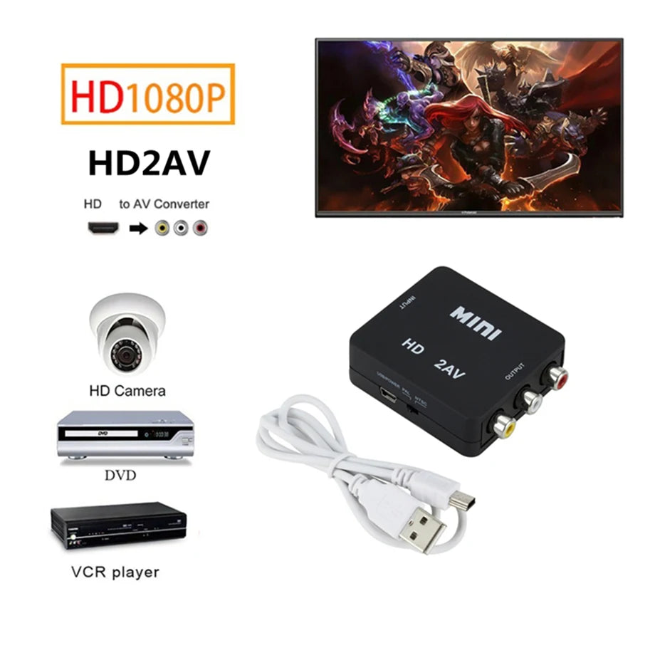 RCA AV to HDTV-compatible Converter AV Video Box 1080P AV2HDTV Video Composite Converter Support For NTSC PAL Output HDTV To AV Zpaxo