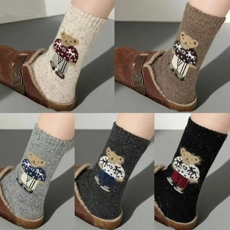 Warm Women's Socks Adorable Cartoon Bear Design Two Suitable Autumn Zpaxo
