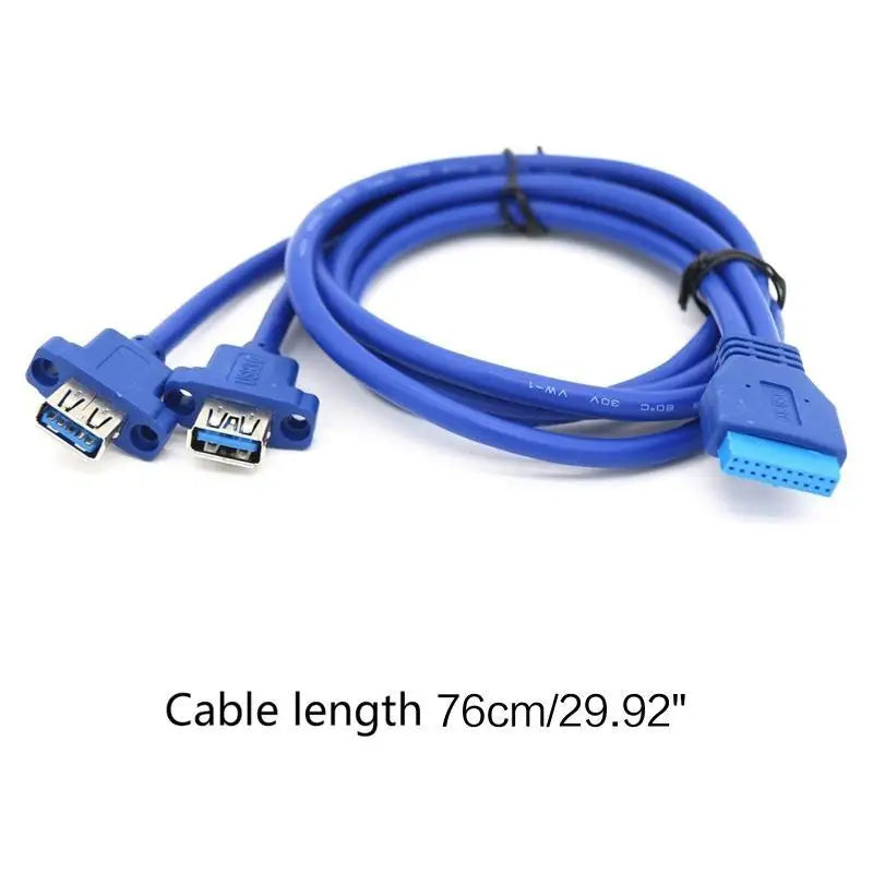 652F 5Gbps 20 Pin to Dual USB Male Motherboard Baffle Line Cord Screw Panel Mount to Motherboard Header Cable 1.67ft Zpaxo