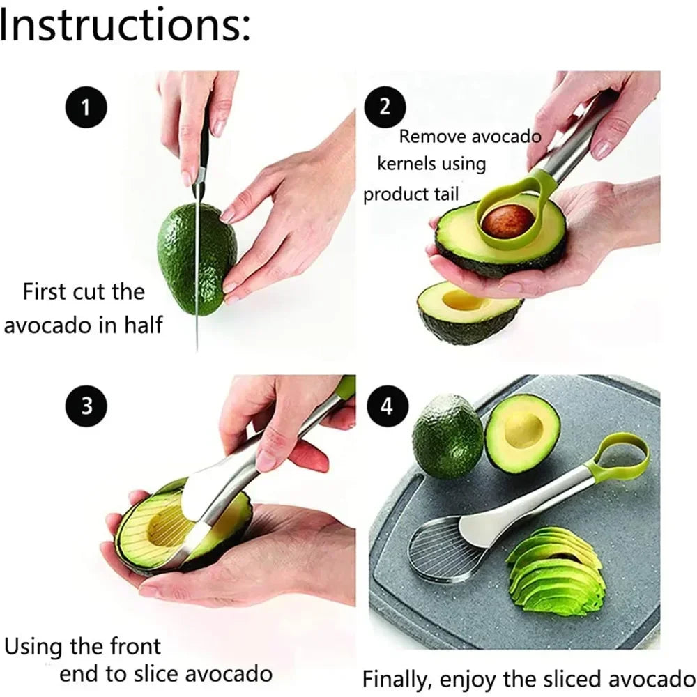 Stainless Steel Avocado Knife Cutting Fruit Artifact, Stainless Steel Fruit Slicer, Yellow Peach Coreless Dragon Fruit Slicer Zpaxo