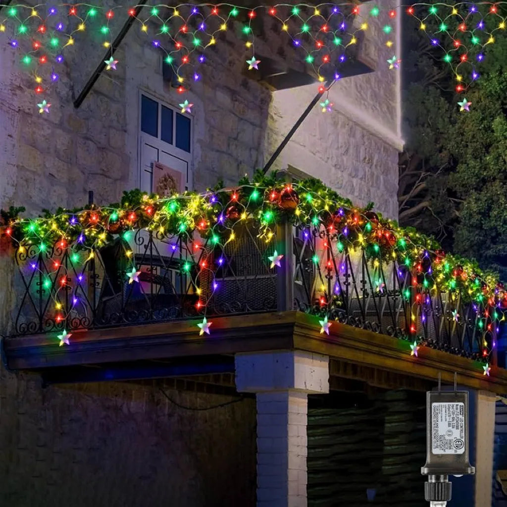 Solar EU Plug Net Lights Outdoor Curtain Fairy Hanging Stars LED Zpaxo Colorful 6 nets EU Plug China Mainland