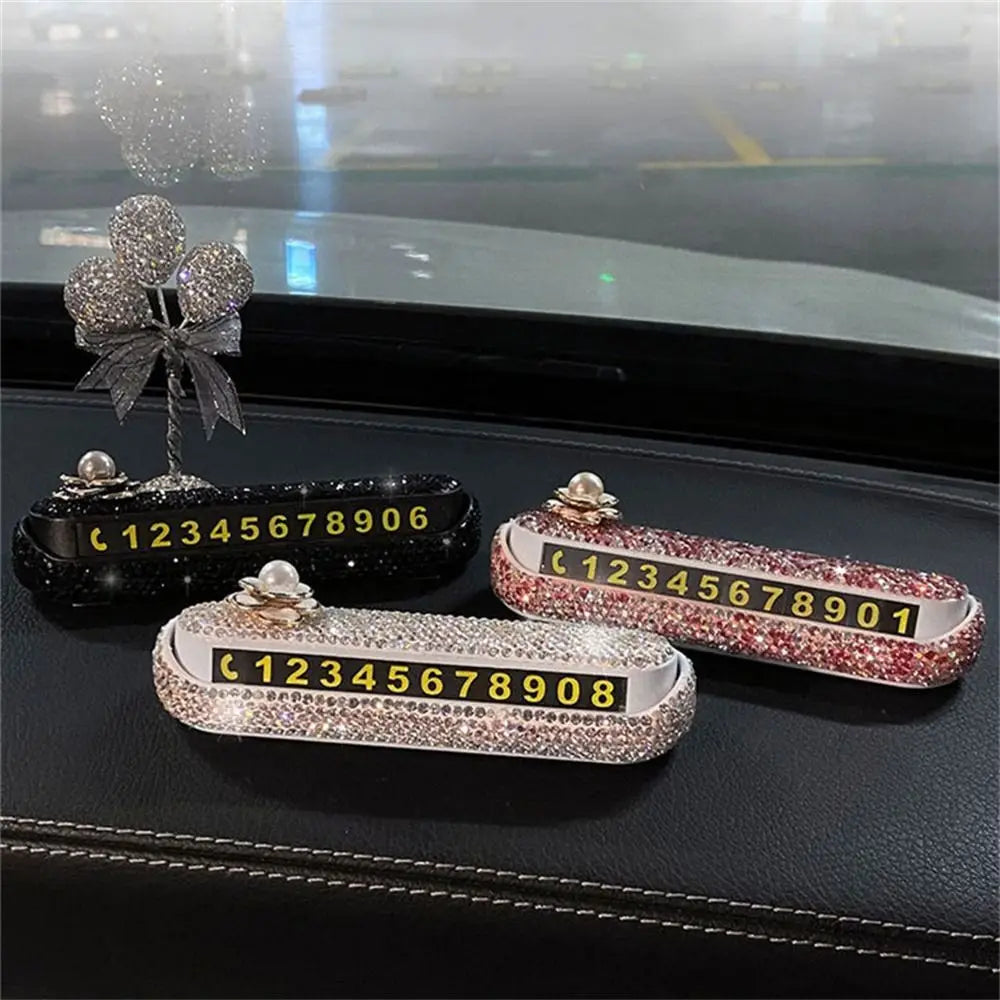 Diamond Car Temporary Parking Sign Rhinestone Phone Number Hidden Zpaxo