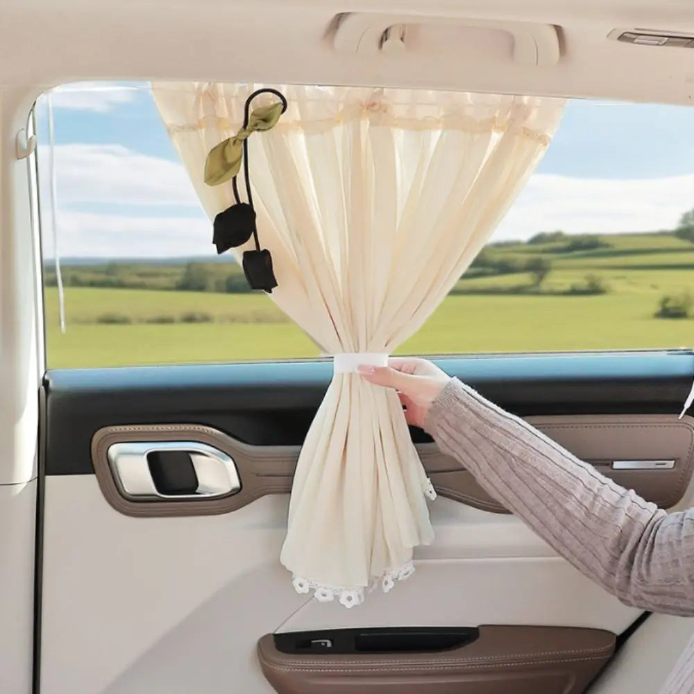 Lace Flower Fringe Suction Cup Car Sunshade Mount Double-layer Design Zpaxo