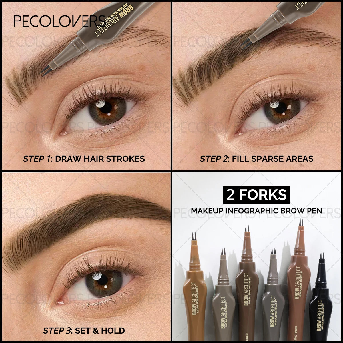 Dual-tip Eyebrow Pencil - Ultra-long Lasting, Waterproof and Sweatproof, Resists Fading. Features a Micro-forked Tip Zpaxo