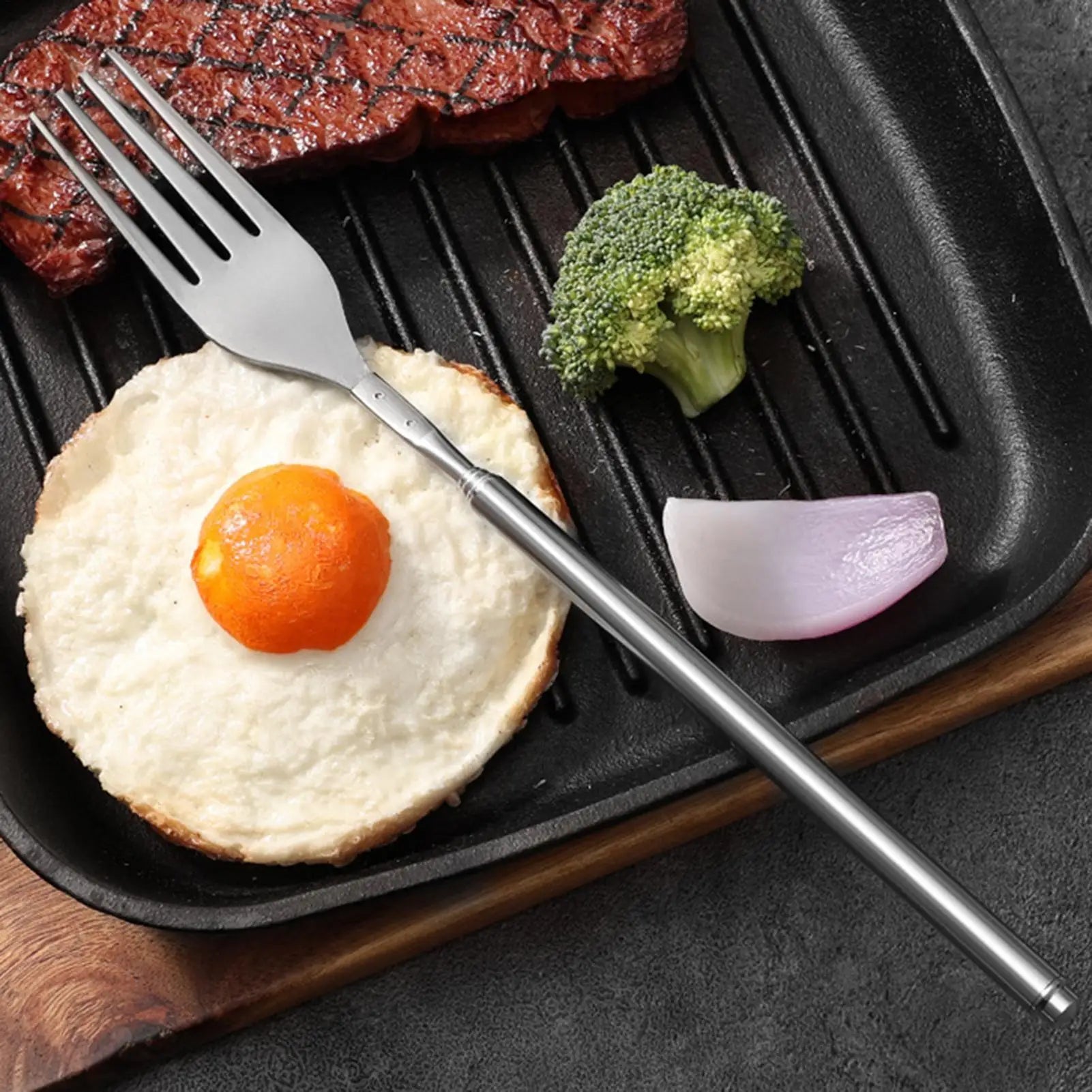 Stainless Steel Telescoping Fork Long Handle Barbecue Tool Camping