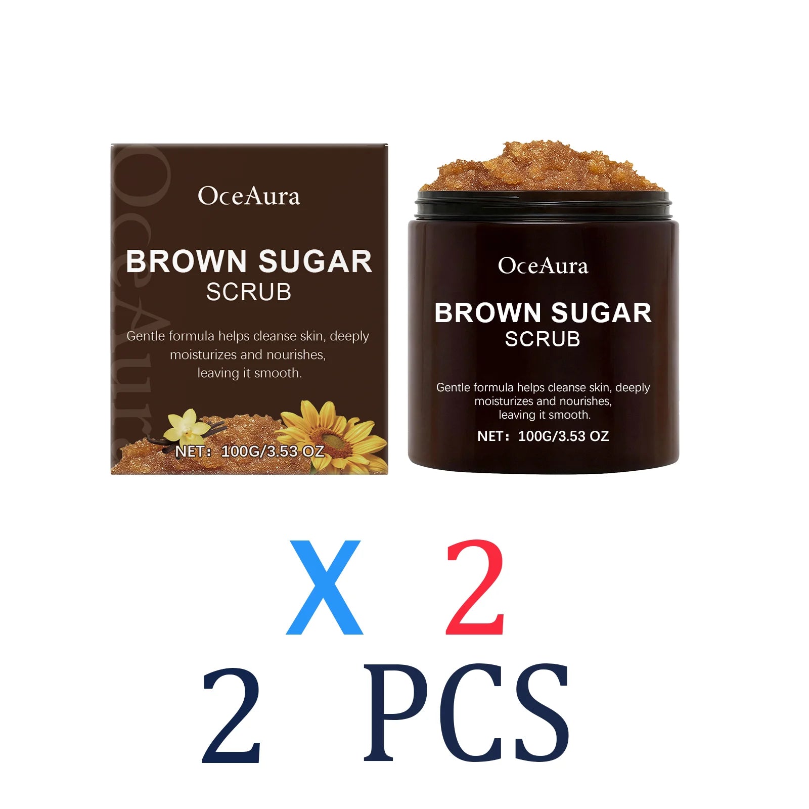 Brown Sugar Body Polish for Rough Bumpy Skin Gentle Exfoliator to Smooth Dry Flaky Skin Natural Arnica Flower Scrub with Vitamin Zpaxo 2 Pcs