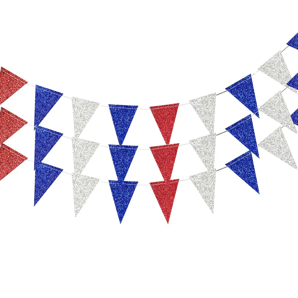 Red White Flag Pennants Premium Paper Triangular Bunting Garland for Independence Day Party Decoration Zpaxo
