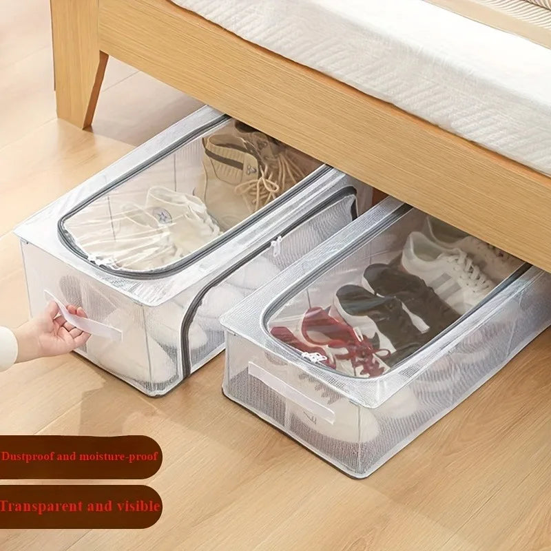 Rectangle Shoe Organizer Box Transparent PVC Steel Frame 2 Removable