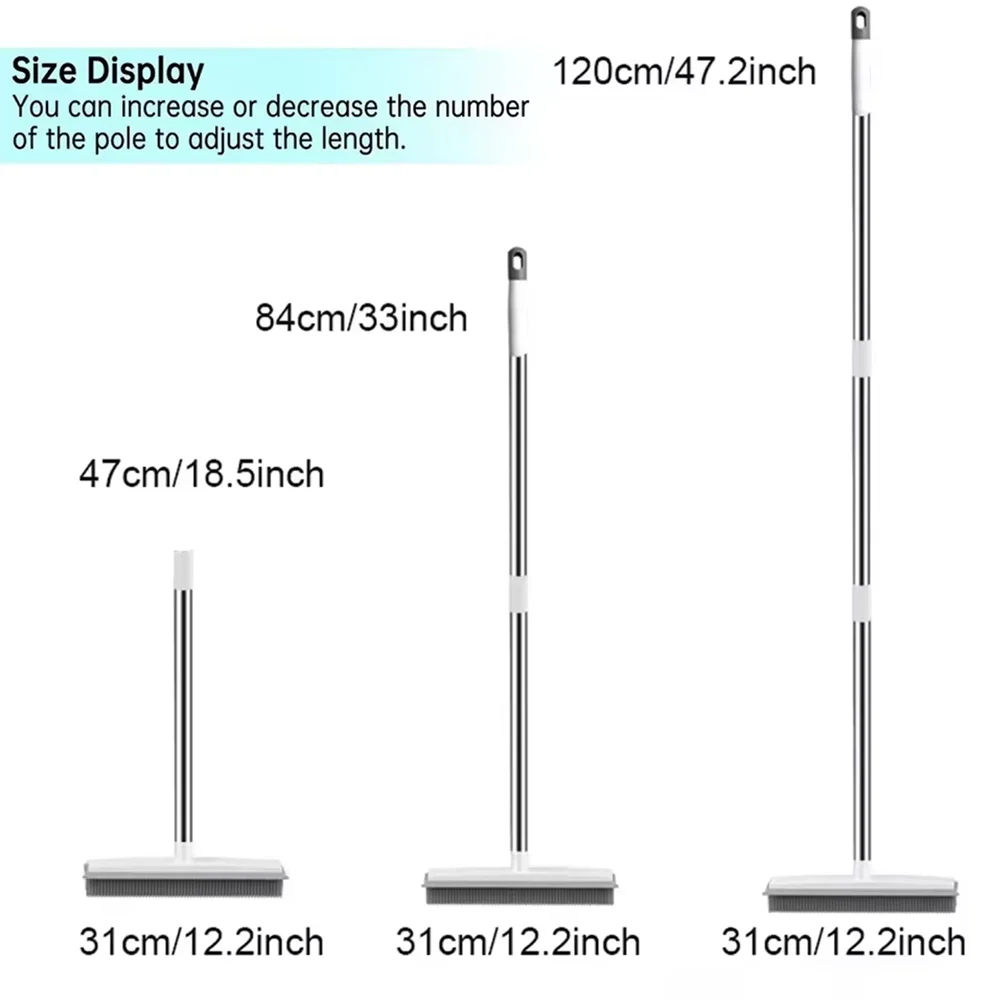 Rubber Broom Long Handle for Pet Hair Fur Remover Broom No Scratch Floor Brush for Fluff Carpet Floor Bathroom Cleaning Tools Zpaxo