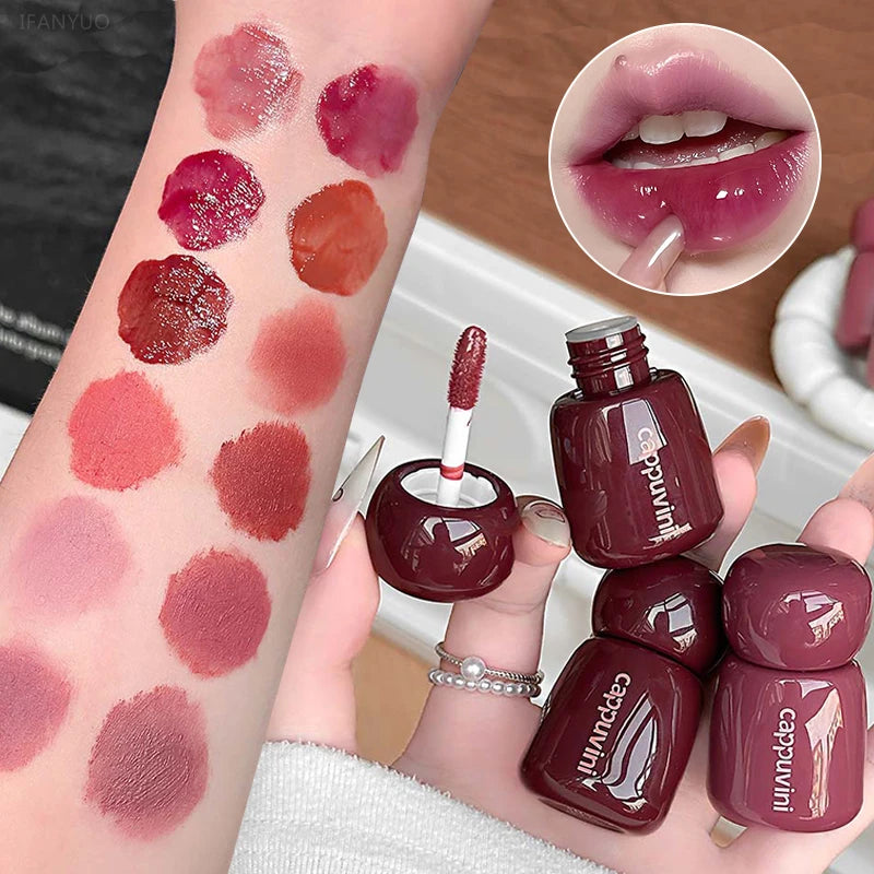 Water Light Mirror Lip Gloss Lasting Moisturizing Red Brown Lip Tint Waterproof Sweat-Proof Matte Silky Liquid Lipstick Makeup Zpaxo