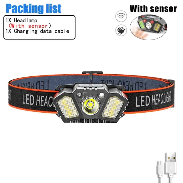 Rechargeable LED Headlamp – 6 Modes Motion Sensor Head Torch