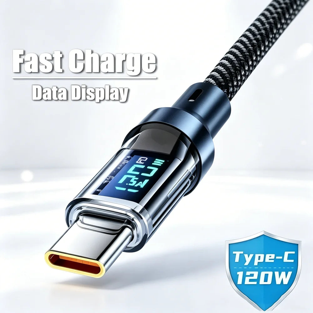 120W USB-C to USB-C Fast Charging Cable with Digital Display USB-C Charging Cable Zpaxo