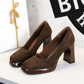 Retro Senior Sense Square Head Suede Women's Shoes Waterproof Zpaxo 9987 Brown 35 China Mainland