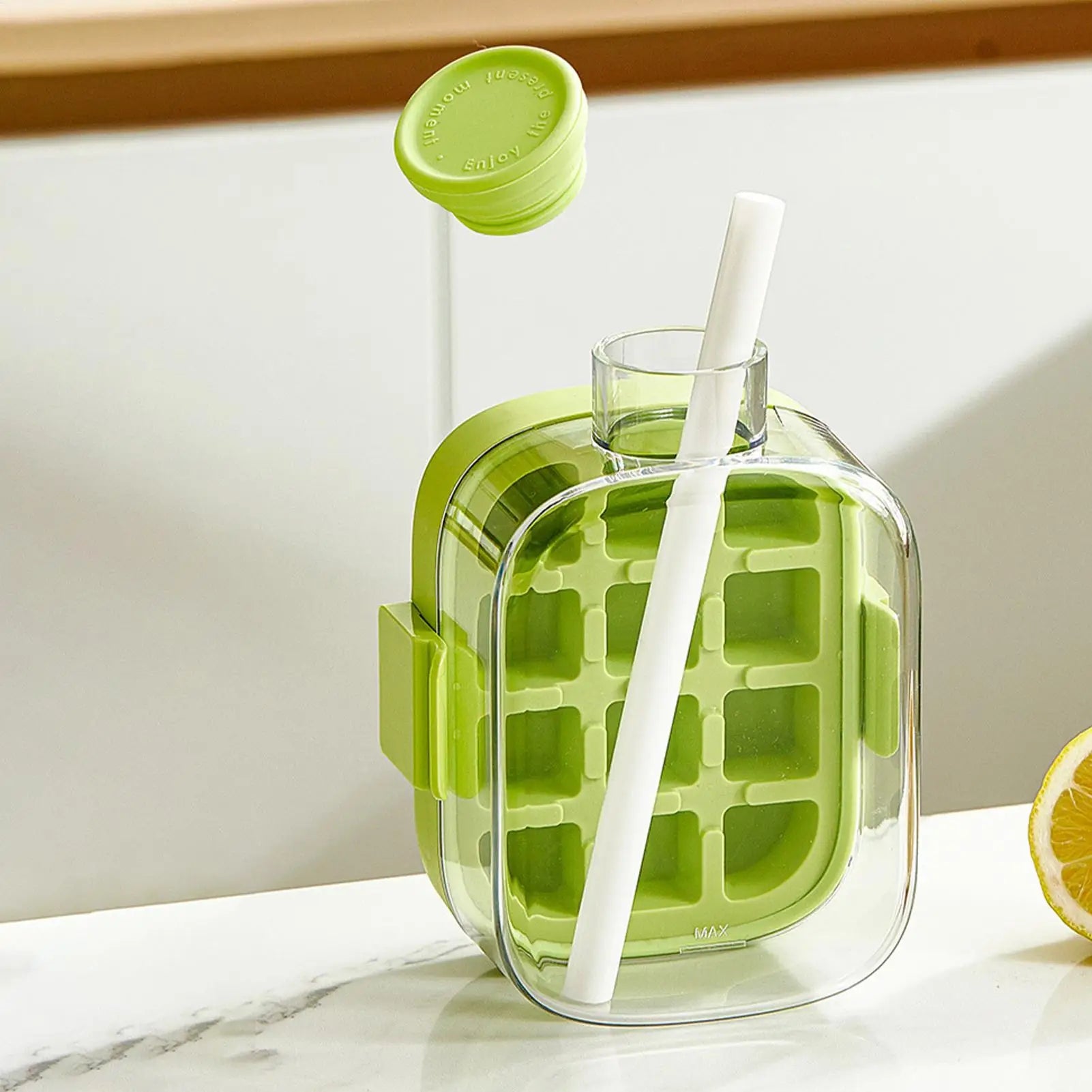 1 Water Bottle Ice Tray Reusable Straw Home Maker Kitchen Office