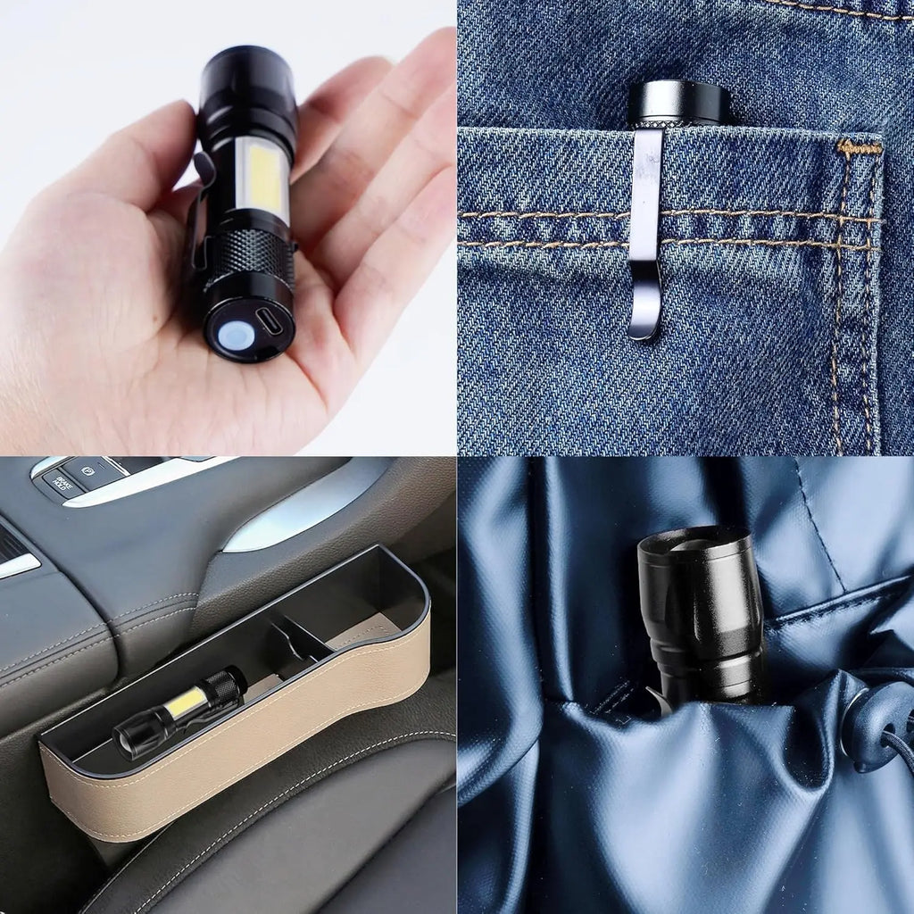 COB+XPE Mini LED Pocket Flashlight | USB Rechargeable Zoomable Torch