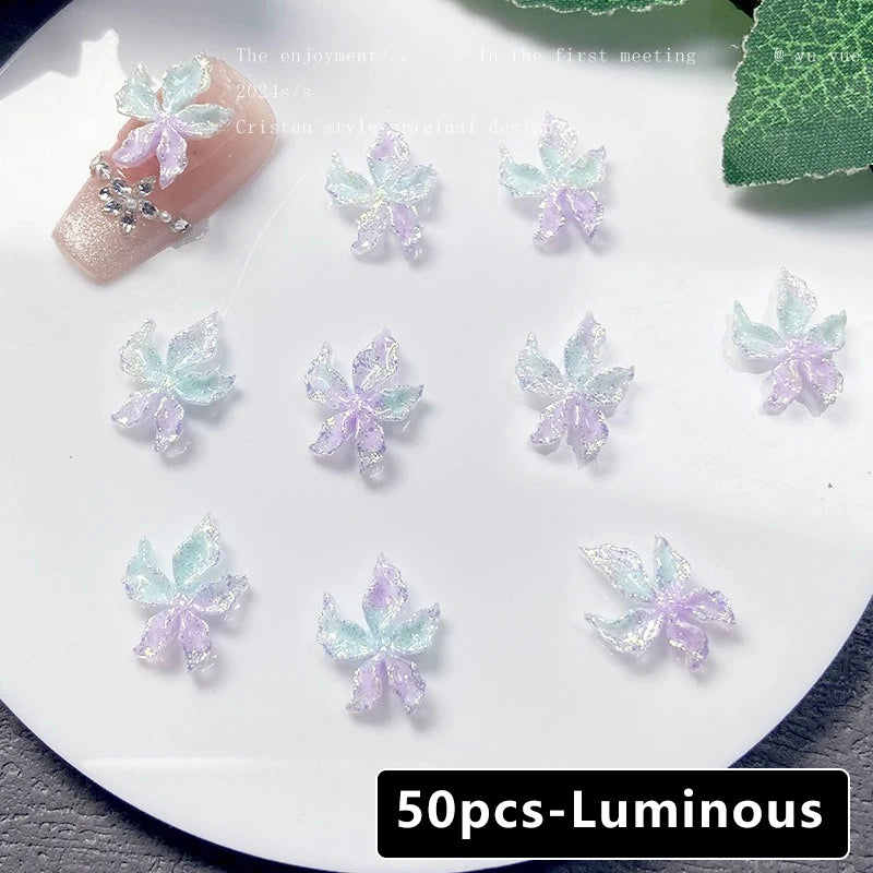 Mixed 3D Resin Gradient Colorful Transparent Luminous Lily Nail Art Decoration Bizarre Style Flower Nail Charms for Manicure DIY Zpaxo 08 Blue Purple