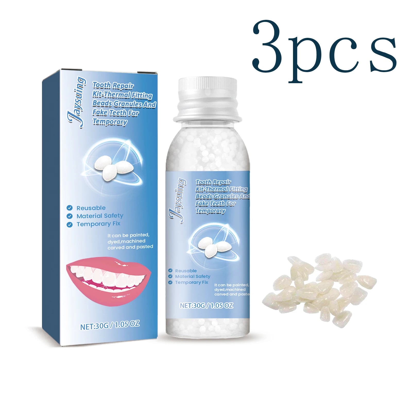 Temporary Tooth Repair KitFor Halloween makeup, fix gaps, cavities and broken teeth with moldable dental resin Zpaxo 3pcs