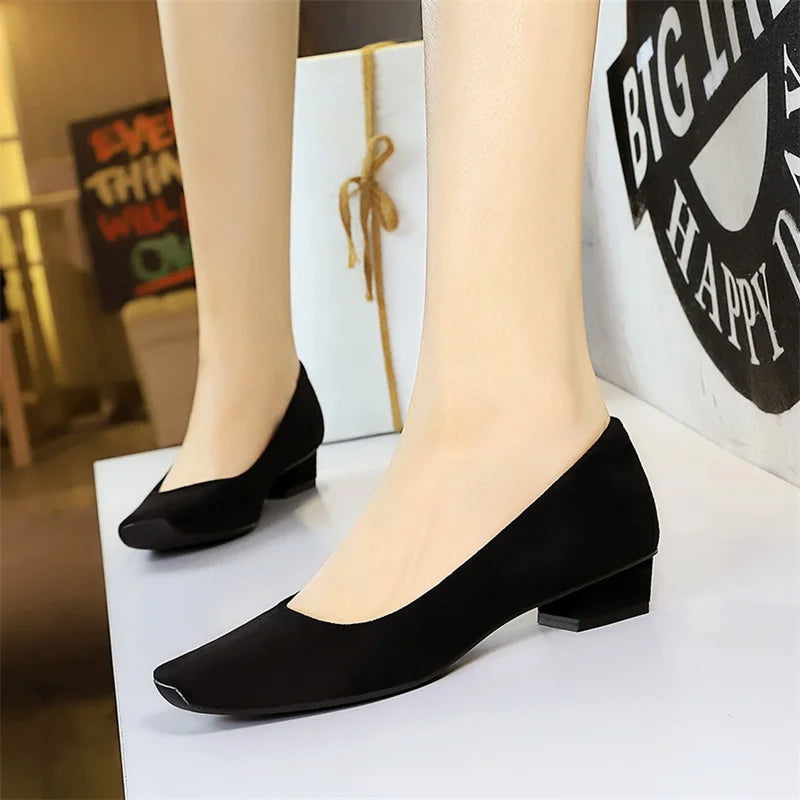 Comfortable Elegant Square Toe Shallow Mouth Simple Plain Suede Zpaxo