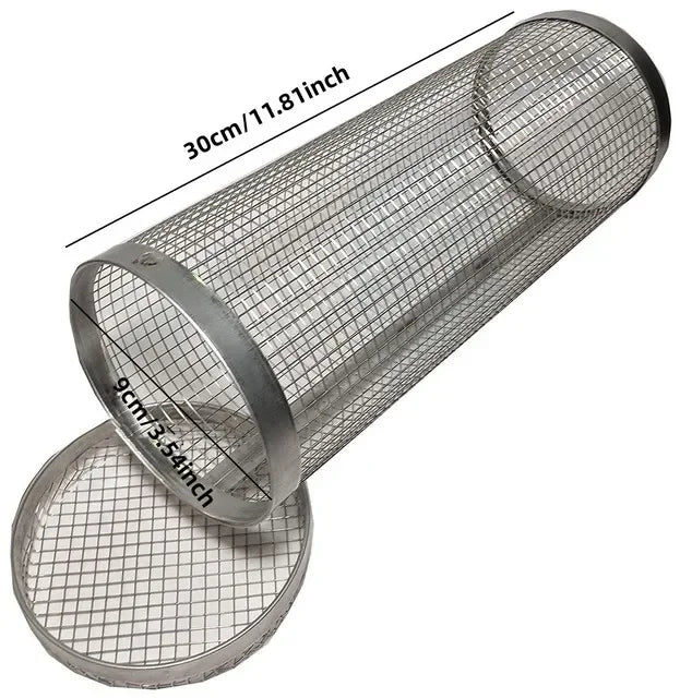BBQ Grill Basket Rolling Grilling Basket Barbecue Cages Barbecue Grill Grate Cylinder Grilling Baskets for Outdoor Camping Zpaxo L 30x9cm