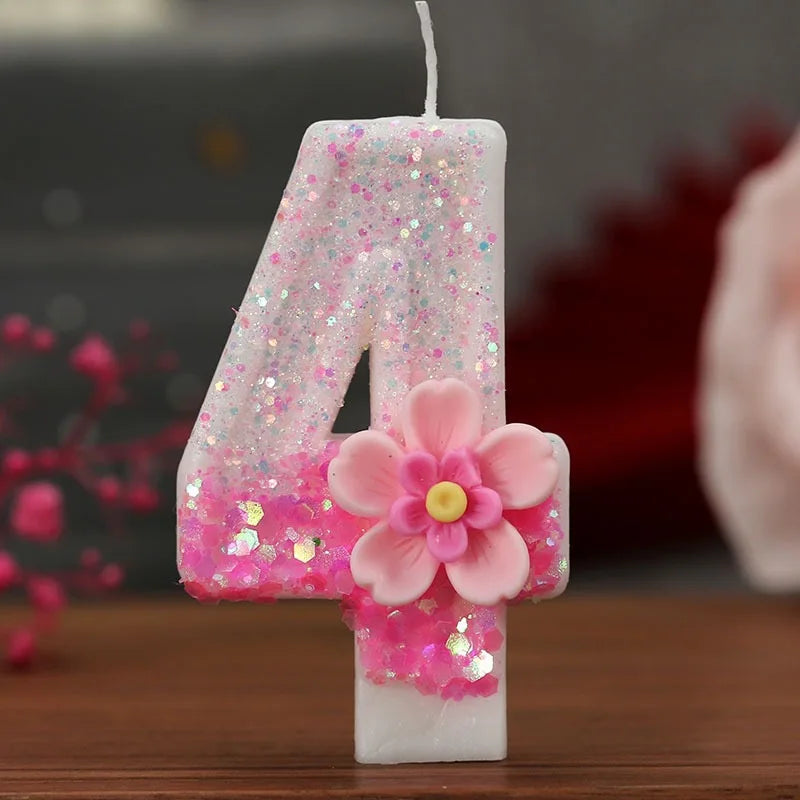 Creative Birthday Candles Pink Gradient Glitter Flower Number Cake Zpaxo numeber 4 B15029E