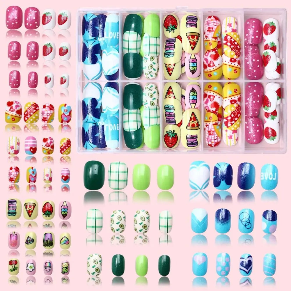 Kawaii Children False Nails Flower Heart Candy Kids Fake Ice Cream Zpaxo