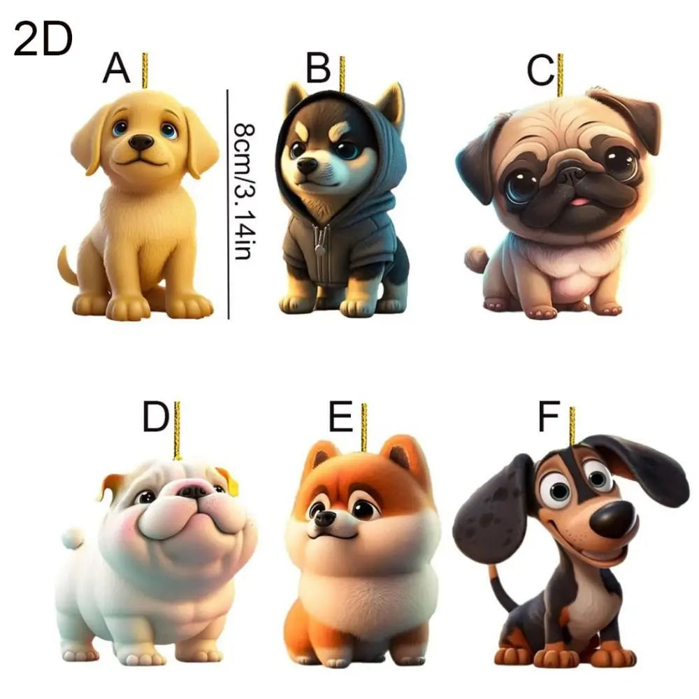 2D Dog Christmas Tree Hanging Pendants Cartoon Decorative Cartoon Dog Car Pendant Hanging Acrylic Dog Christmas Tree Charms Door Zpaxo