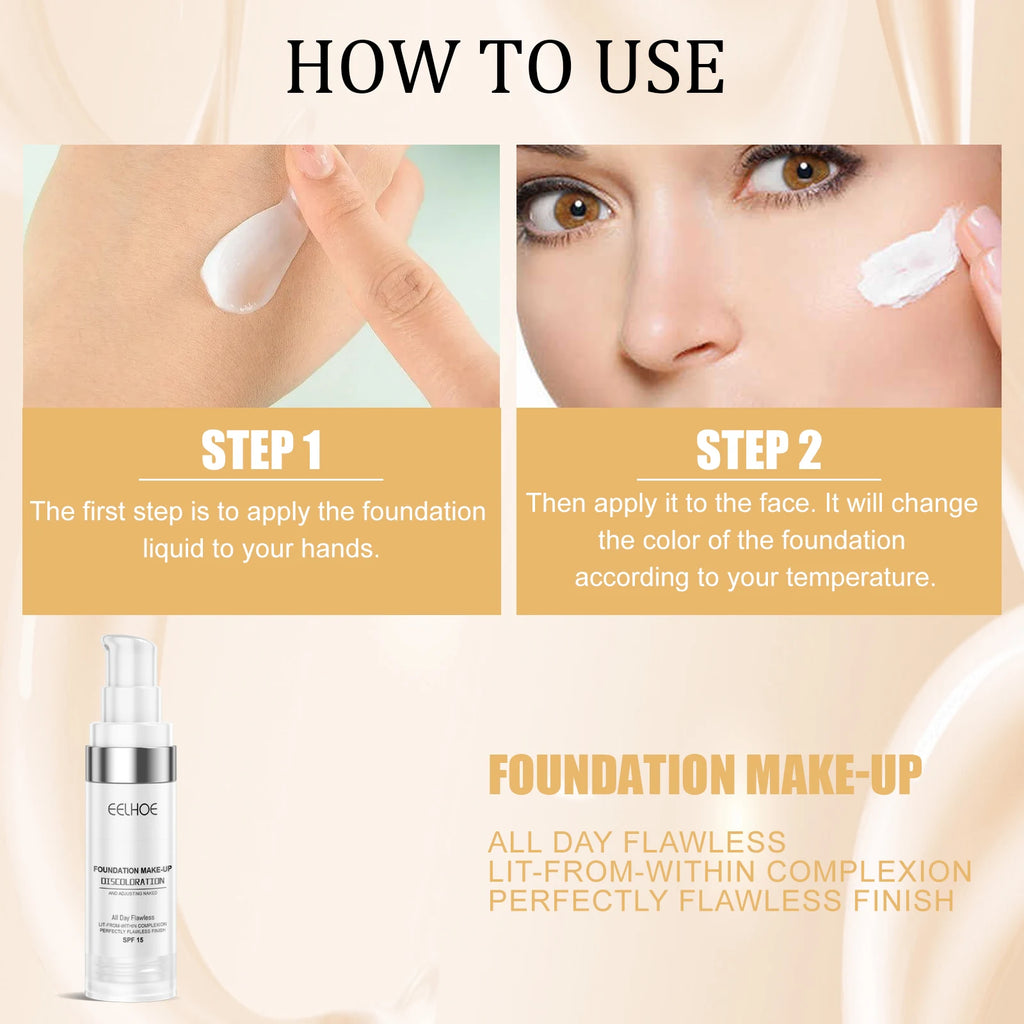 Color Changing Foundation Serum for Natural Glow Lightweight Full Coverage Long Moisturizing Finish 30ml Sensitive Skin Friendly Zpaxo