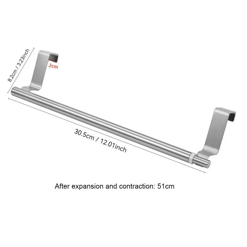 1Pcs Stainless Steel Extendable Over Door Towel Rack Organizer For Bathroom Kitchen Cabinet Adjustable Hanging Storage Bar Zpaxo L Silver