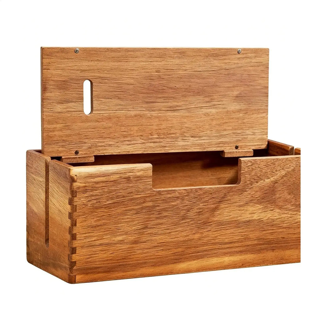 Wooden Cable Storage Box Power Line Storage Case Dustproof Charger Socket Organizer Wire Case Home Cable Winder Organizer Zpaxo