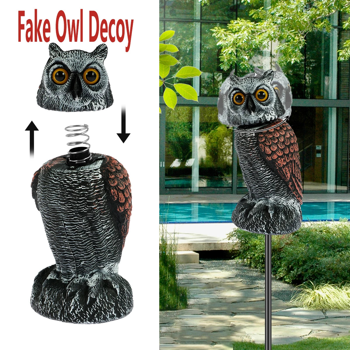 Fake Owls Scare Birds with 360° Swivel Head Waterproof Fake Owl Repellent Pest Control Scarecrow for Outdoor Garden Yard Indoor Zpaxo