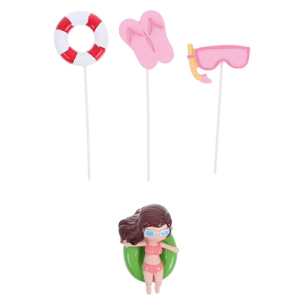 1Set Beach Party Swimwear Cake Toppers Resin Birthday Decorative Picks Summer Theme Cake Adornment Supplies Zpaxo