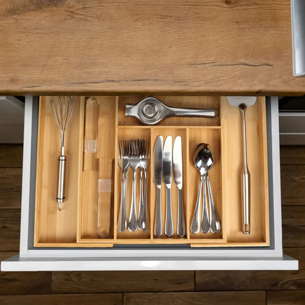 ‌Bamboo Drawer Organizer Expandable Adjustable Cutlery Tray for Kitchen Utensils Silverware Storage Home Organization Tool Zpaxo