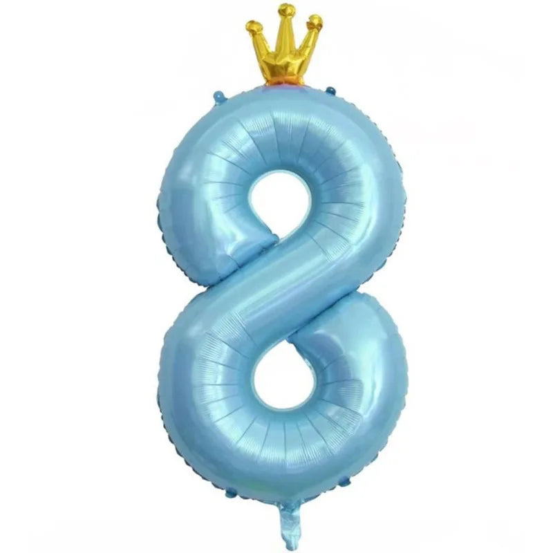 Pastel Baby Blue Pink Foil Number Balloon Crown 1 2 3 4 5 6 7 8 9 Zpaxo blue8 40inch