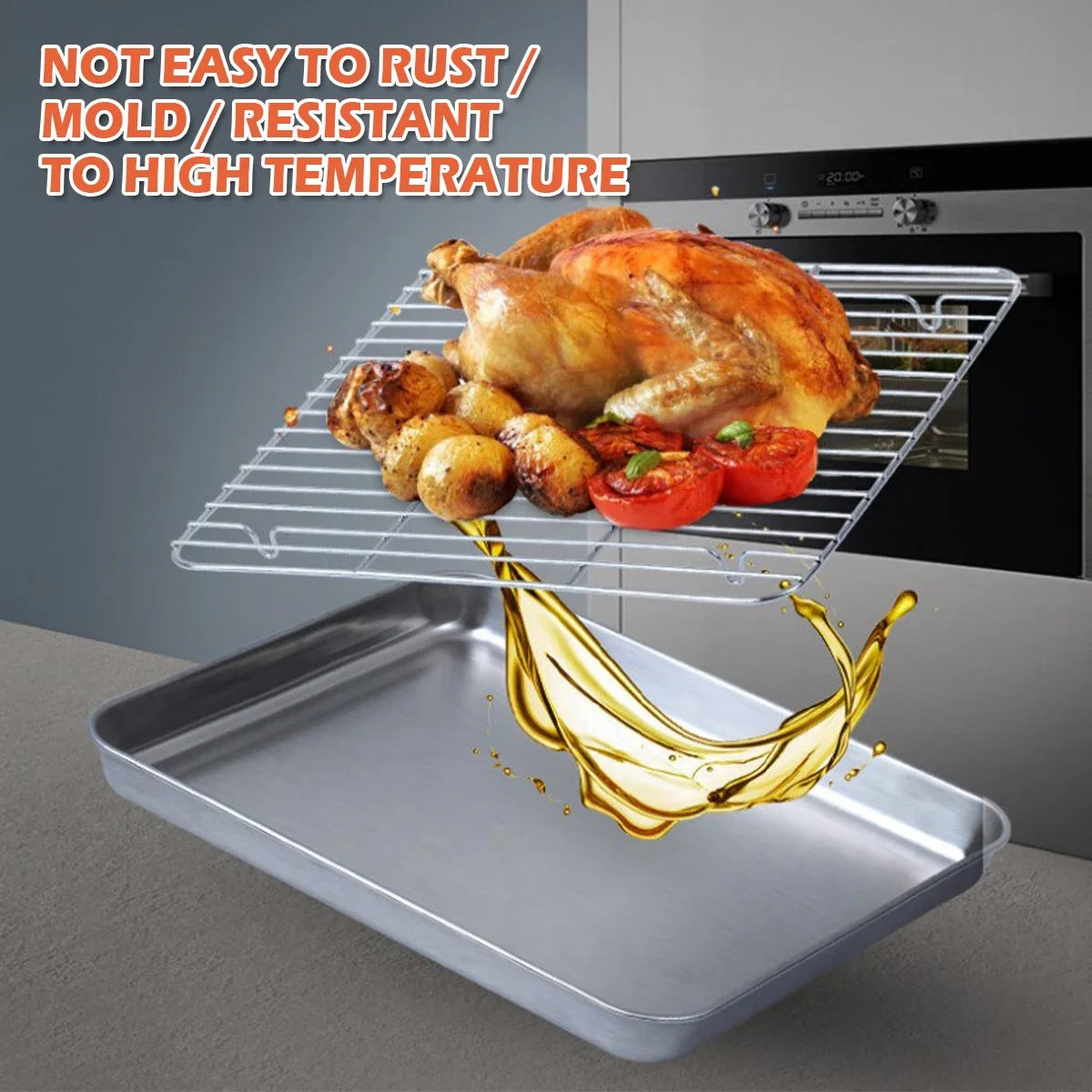 Baking tray With Wire Rack 304 Stainless Steel cake Baking BBQ Pan Tray plate Oven brownie Rack Cooking Roasting Grilling Tool Zpaxo
