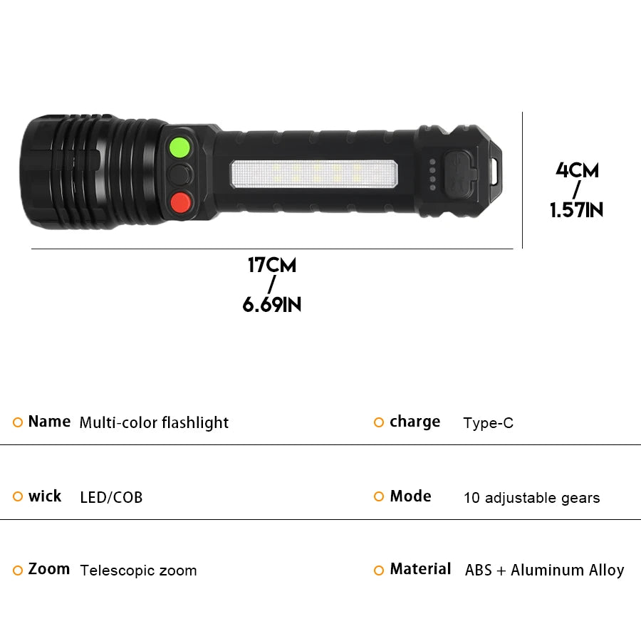 Rechargeable Multi-Color LED Tactical Flashlight with Zoom