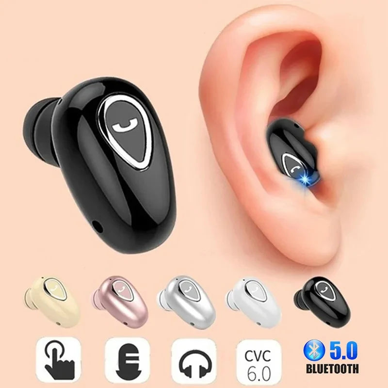Mini Invisible Earphones Bluetooth 5.0 Wireless Headphones Hands Free Sports In-Ear Earbuds HiFi Music Gaming Headset with Mic Zpaxo