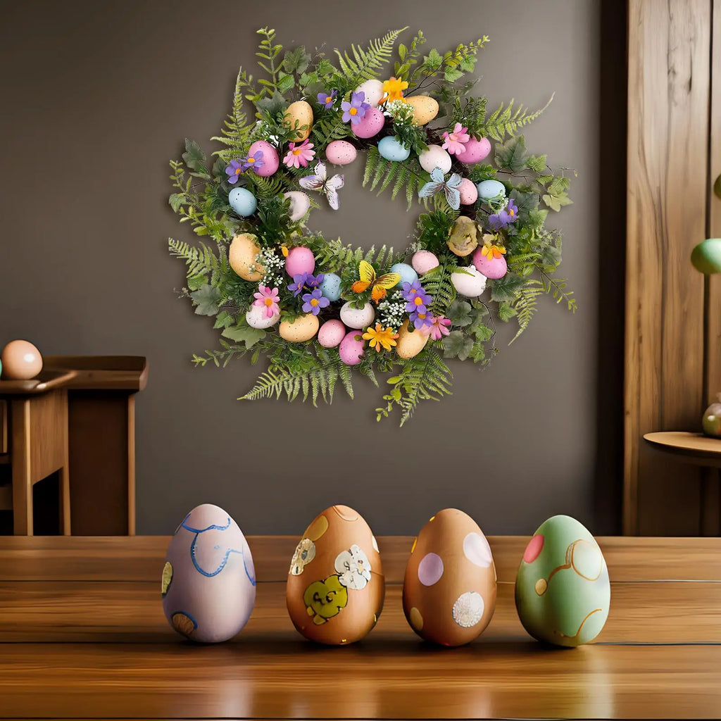 Easter Egg Wreath Artificial Green Leaves Garland Easter Door Garland for Front Door, Easter Celebration, Wall ,Window Decor Zpaxo