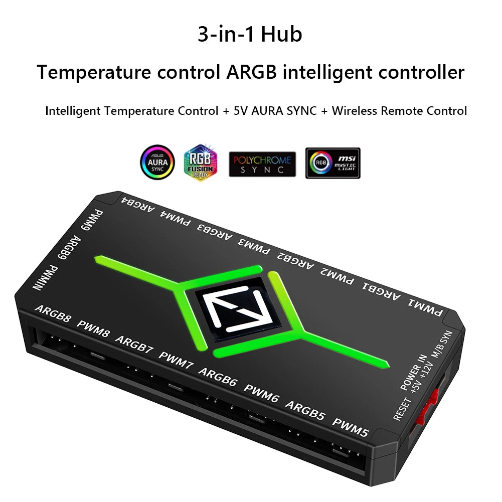 1 9 Ports PWM Fan Hub SATA Power Supply Magnetic Splitter ARGB