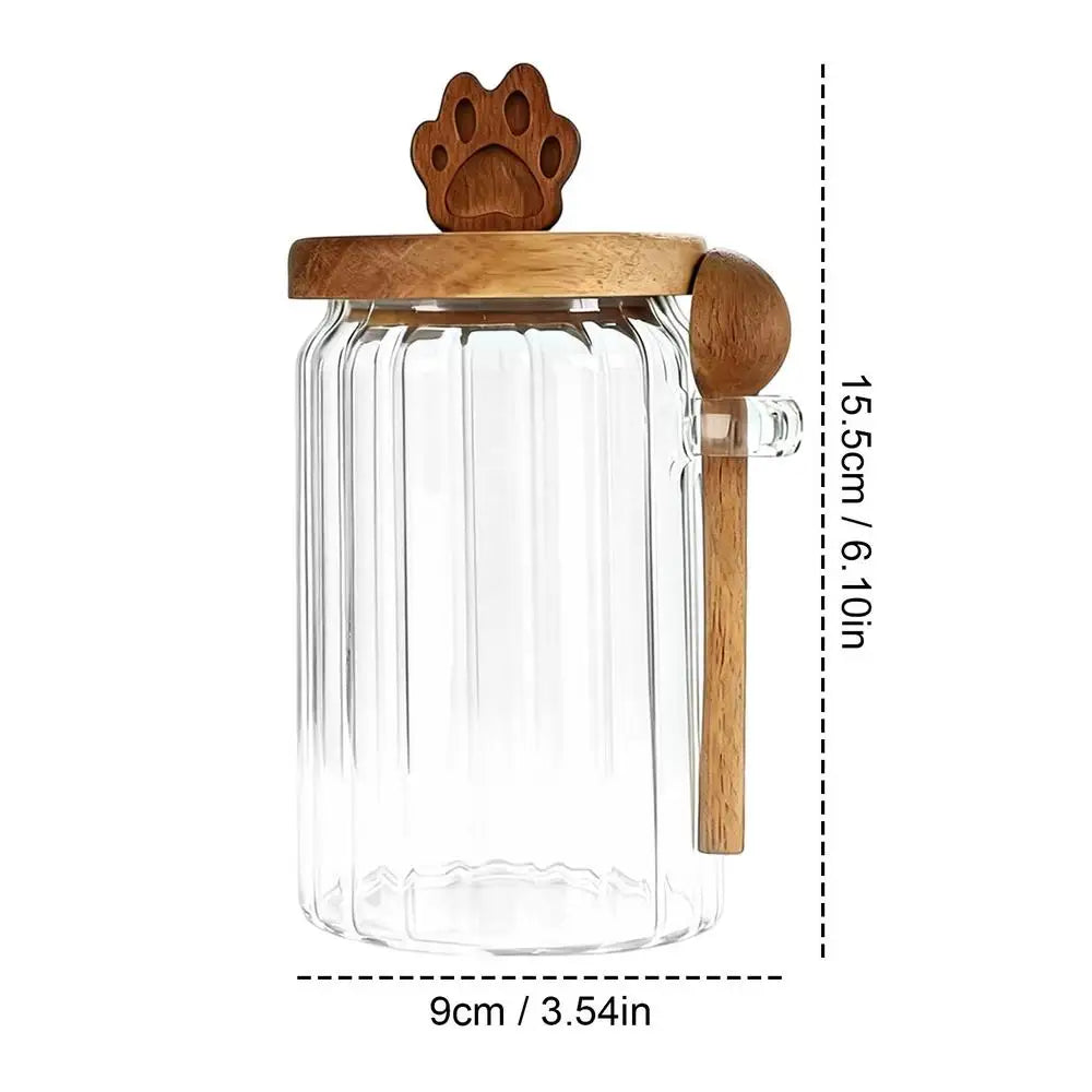 Coffee Jar Scoop Tea Powder Grains Organizer Bear Claw Wood Airtight