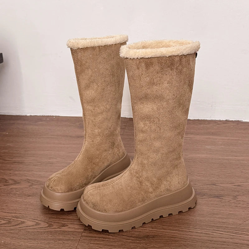 Comfort Platform Berber Fleece Suede Knee Boots Women 2025 Winter Non