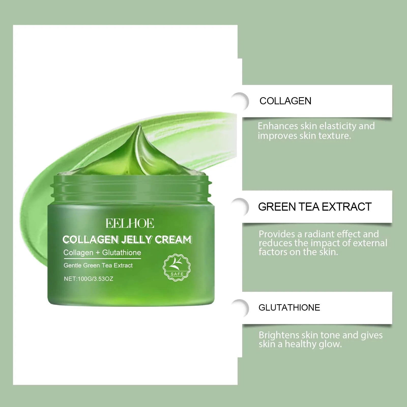 Green Tea Collagen Jelly Cream – Pore Shrinking Moisturizer Facial Jelly Cream Zpaxo